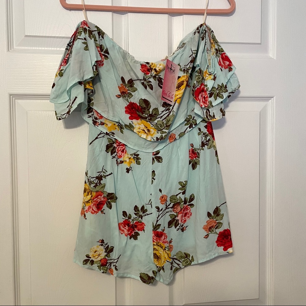 NWT Light Blue Mint Ooh La La Floral Romper